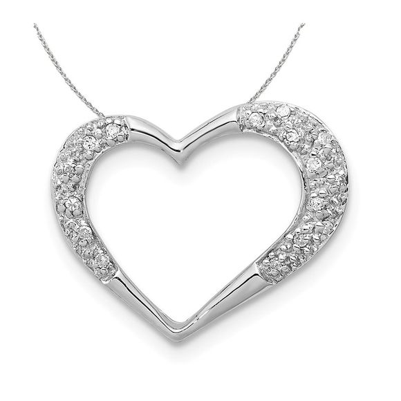 Diamond Open Heart Pendant in Sterling Silver Necklace - 18 Inch